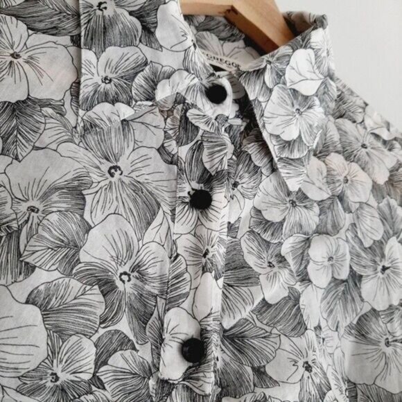 McGREGOR 100% Cotton Semisheer Button Down Shirt Floral B&W Sz S - Picture 7 of 12